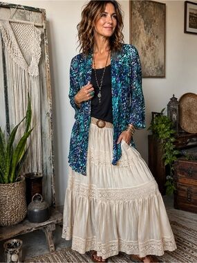 Carroll Reed Pleated Cardigan & Tank Set Size L Teal Purple Black